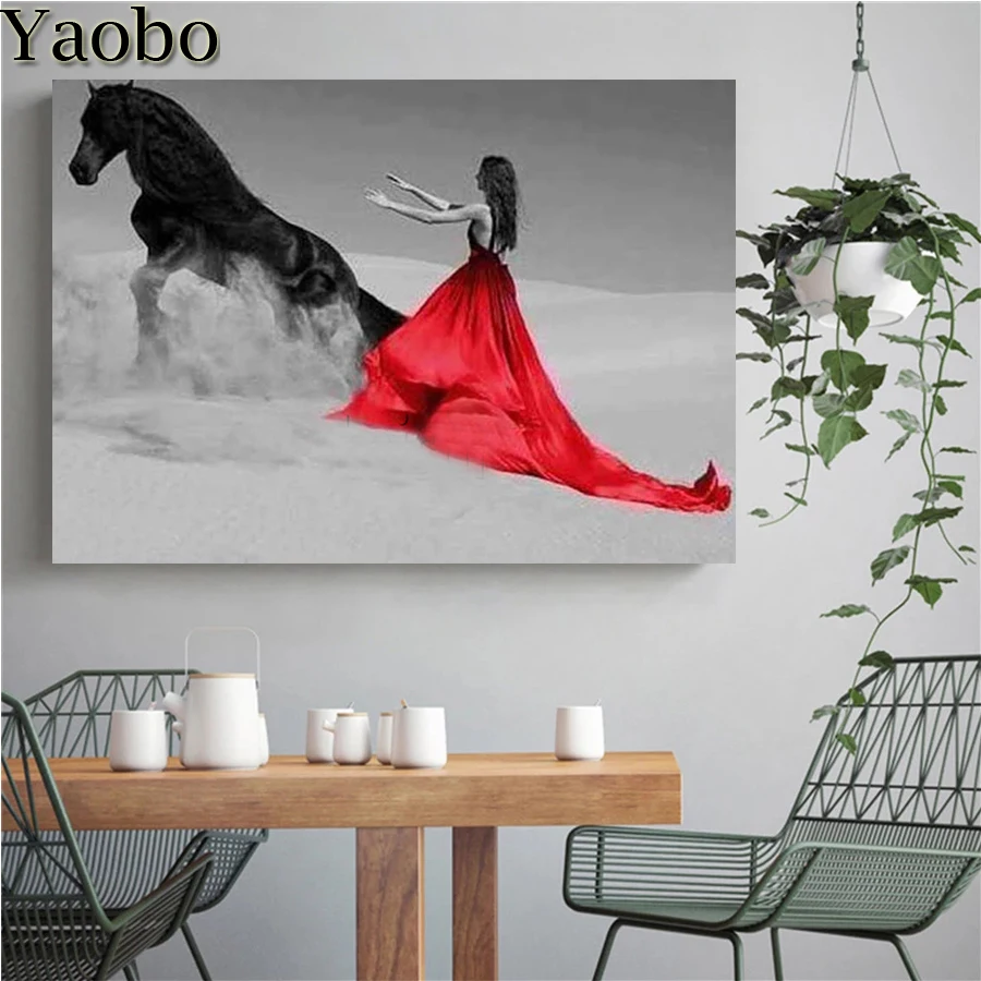 

diy diamond embroidery beauty and black horses 5D diamond painting full square round drill diamond mosaic art decoration gift