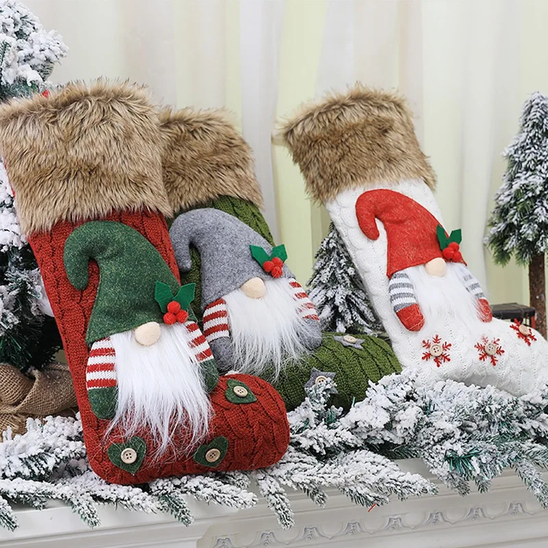 

3PCS Christmas Creative Raw Edge Forester Sock Santa Claus Christmas Stocking Christmas Children Gift Toy Gift Candy Bag