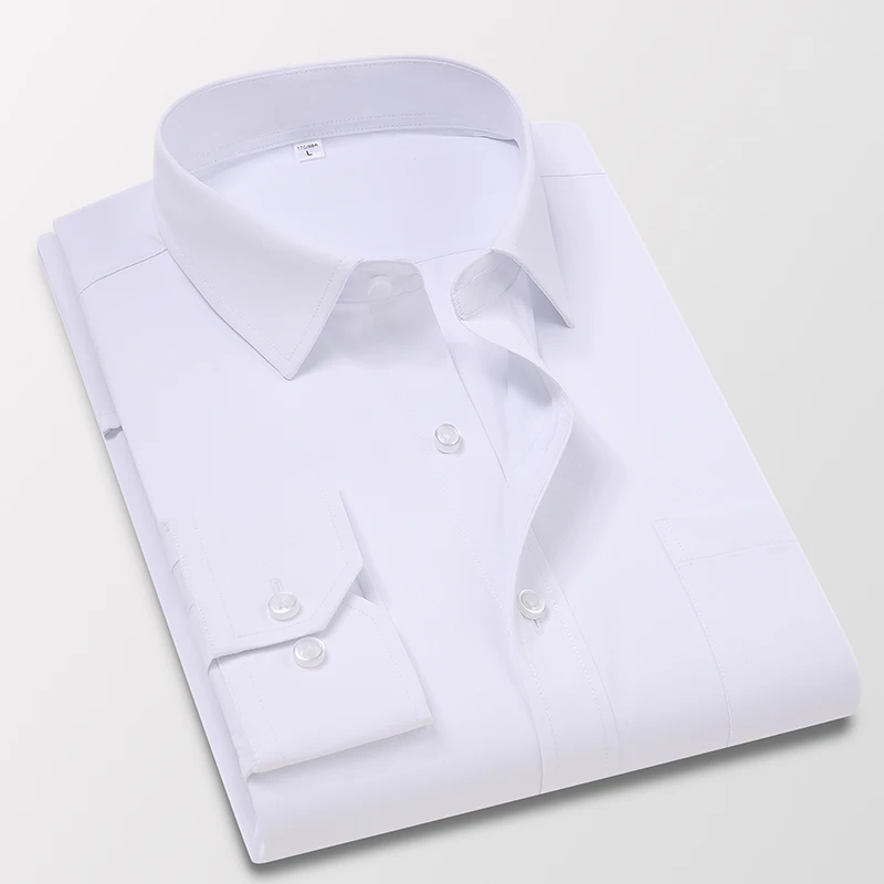 

Men Solid Color Business Shirt 2021 New Slim Casual Lapel Long Sleeve Blouses Commute Big Size 5XL Tops Male Brand Clothes