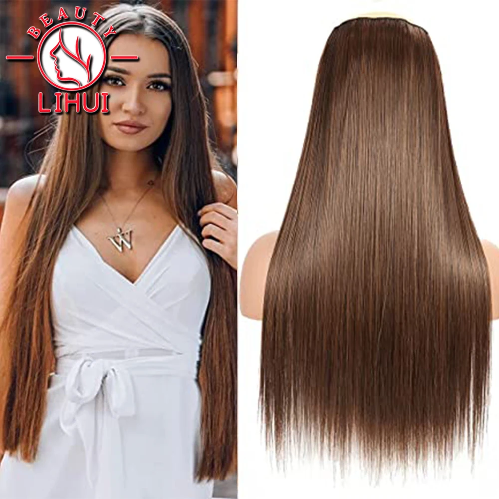 

LIHUI 60 cm Long 5 Clip in Hair Extension Straight Hairpiece Synthetic Hair For Women hair pieces clip in extensions