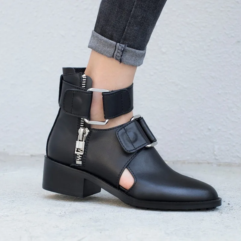 Новинка летние женские сандалии в байкерском стиле из воловьей кожи с вырезами