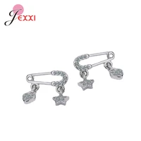 unique simple rhinestone safty pin paper stud earrings geometric heart stars charms earrings for women girl jewelry