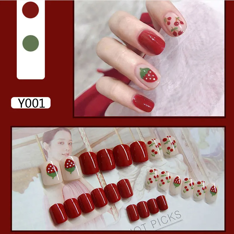 

24pcs Fake Nails Art Nail Tips Press On False With Designs Set Full Cover Artificial Short Packaging Kiss Display Clear Tipsy