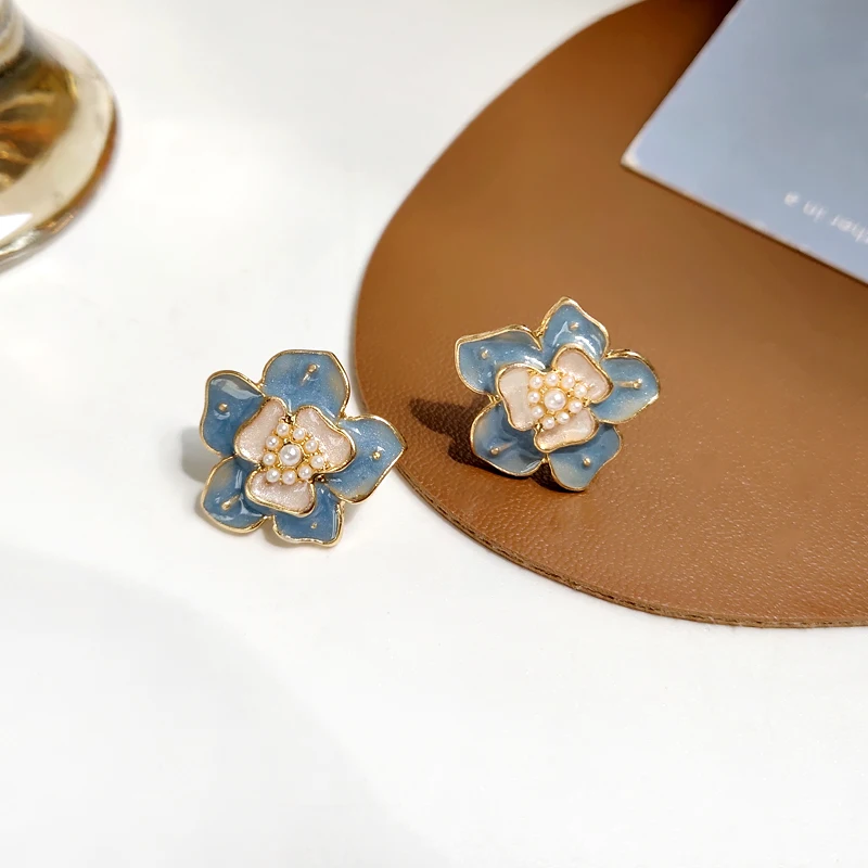 

S925 needle Delicate Jewelry Enamel Earrings Pretty Design Vintage Temperament Flower Stud Earrings For Women Gifts