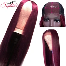 Sophie's 4*4 парики из натуральных волос на шнуровке прямые человеческие волосы парик с Омбре 1b/27 99j бордовый 1b/бордовый цвет не парик Remy