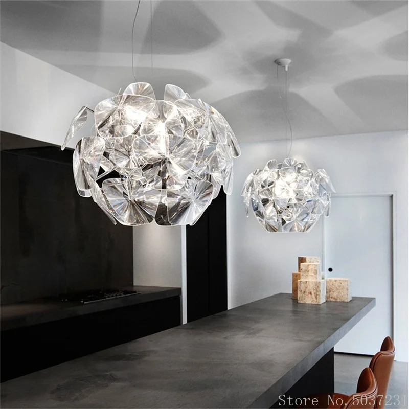 Modern Laser Led Chandelier Lights Nordic Acrylic Transparent Pendant Lamp for Living Room Bedroom Lamp Apple Lamp Home Decor