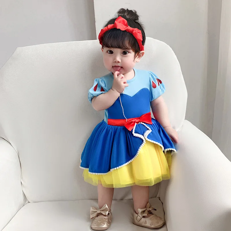 

Baby Children's One-piece Suit Short-sleeved Crawling Clothes Mermaid Princess Dress up Halloween Performance Wear Girls Cotton