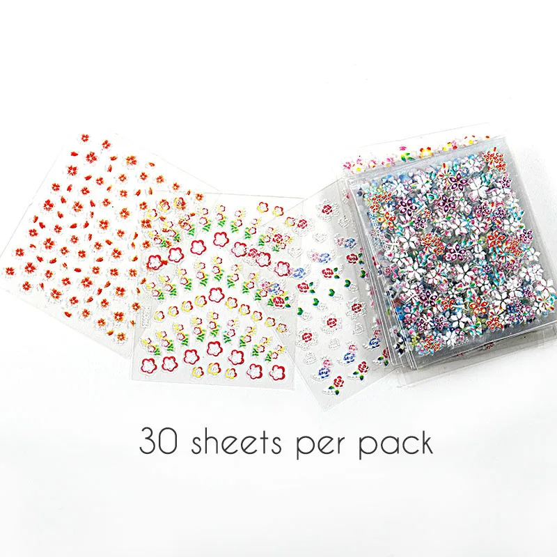 

New 30 Sheets 3D Nail Sticker Transparent Bottom color Flower Leaf Butterfly Series Nail Sticker Decoration
