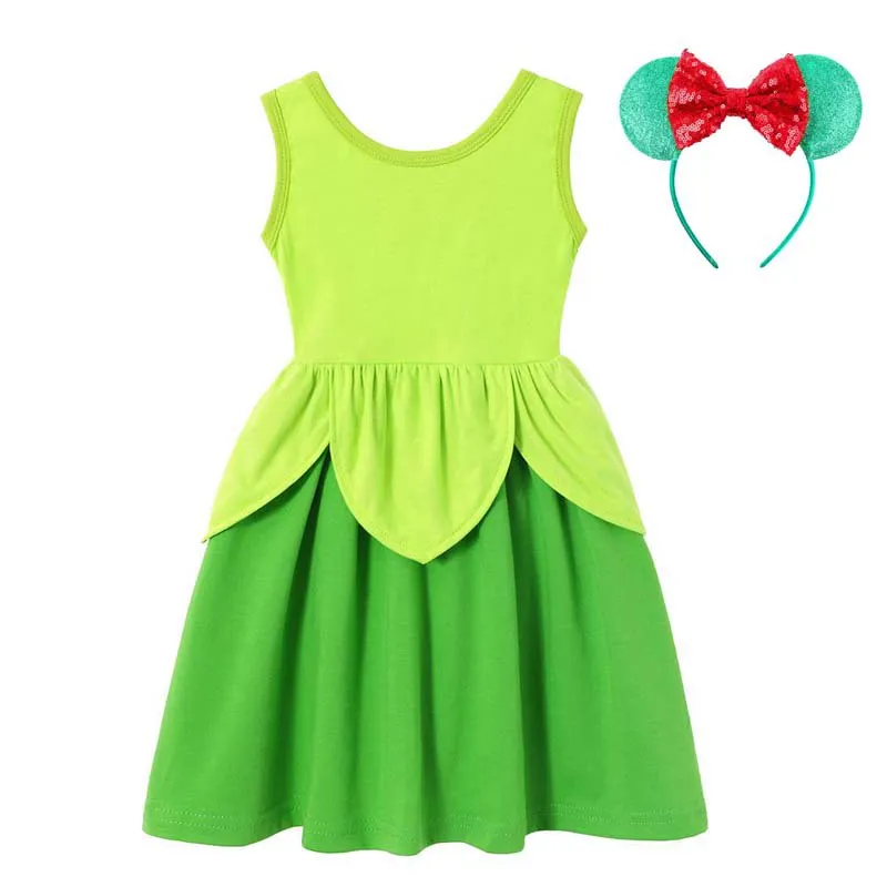 Tinkerbell Set Праздничное платье принцессы с героями мультфильмов костюмы для девочек Elena Рапунцель Золушка Эльза Белоснежка Белль Эльза Анна Ариэль Минни Маус платья - Цвет: Tinkerbell Set