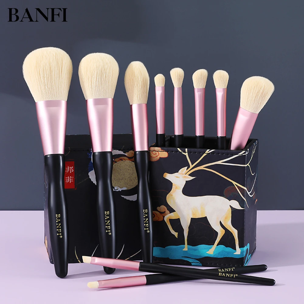 

BANFI 10 Pcs Classic Chinese Style Elk Makeup Brushes Set High Quality Packing Box 2020 New Promotion Beauty Make Up Tool