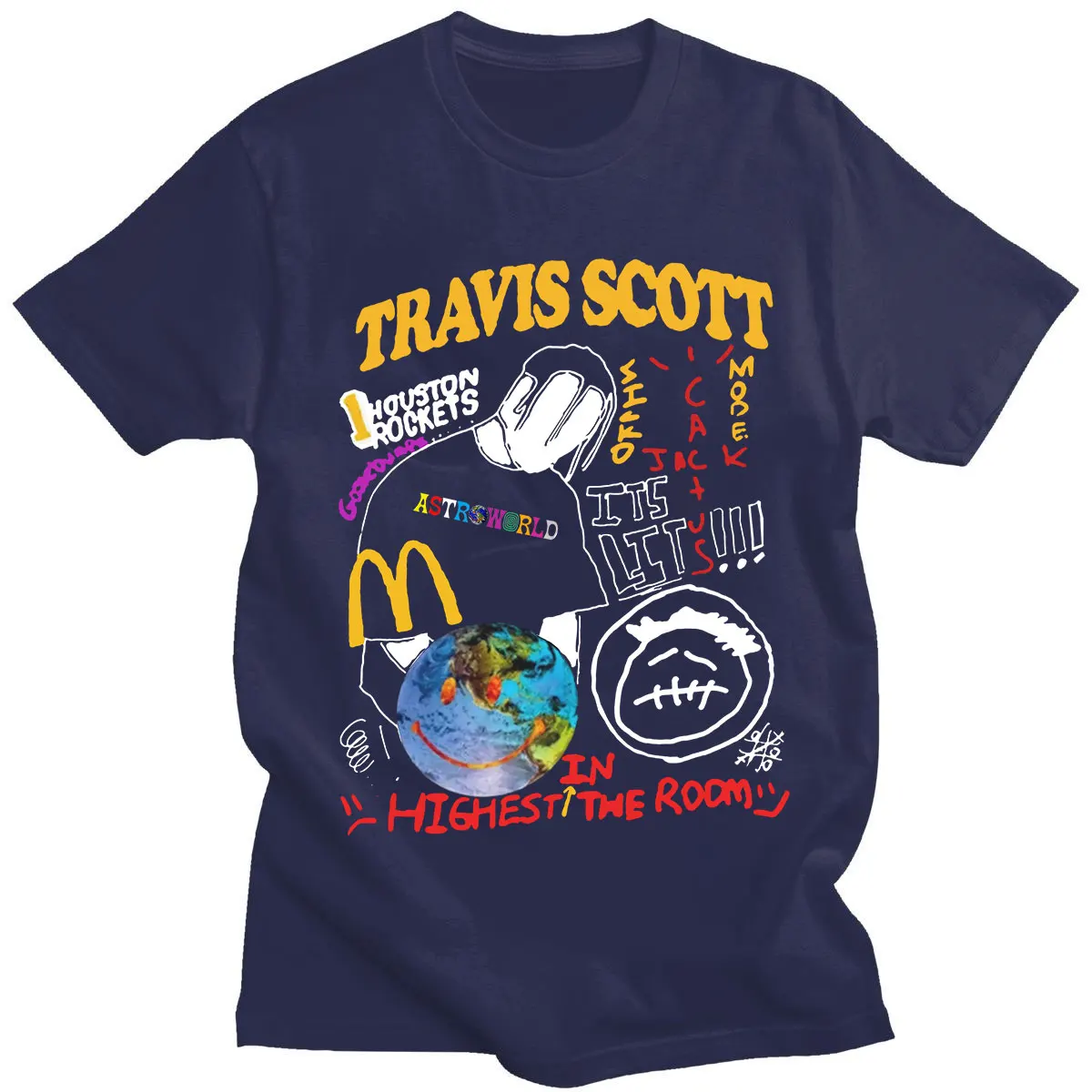 Футболки Трэвис Скотт Кактус Джек астромир смайлик базовые парные с круглым