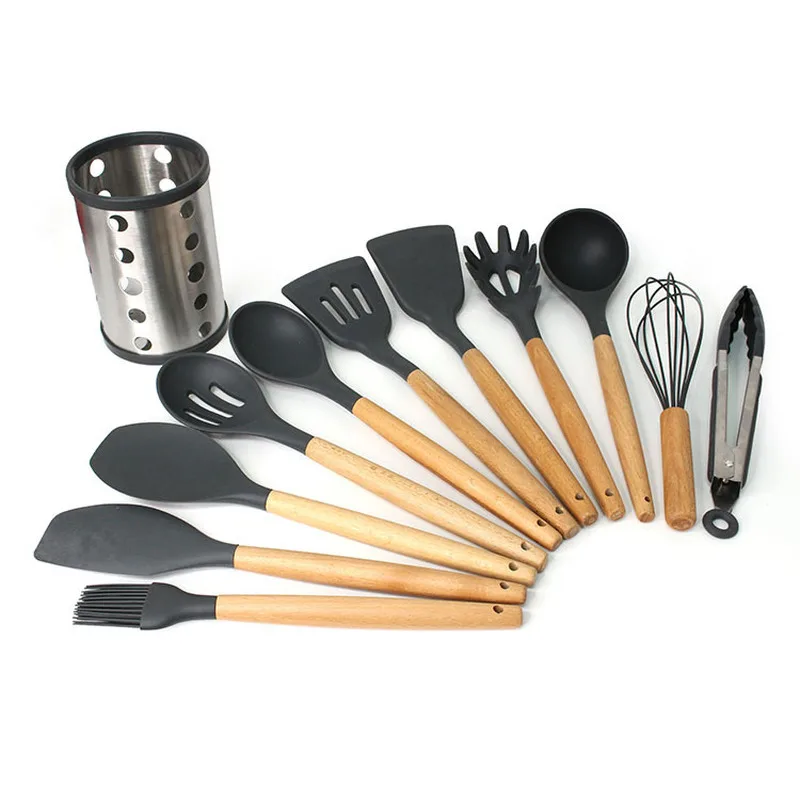 Набор кухонных принадлежностей из 11 антипригарных ложек с силиконовой