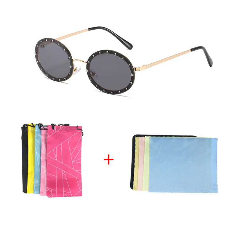 

New Vintage Diamond-encrusted Punk Oval Sunglasses Women Luxury Rhinestone Decoration Fashion Clear Lens Sun Glasses Men