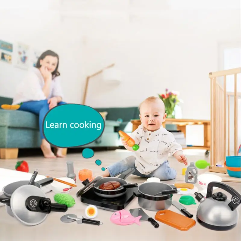 

20Pcs/Set Simulated Kitchen Utensils Cooking Pots Pans Food Dishes Cookware Tools Toys for Toddler Girls Baby Kids Play House To