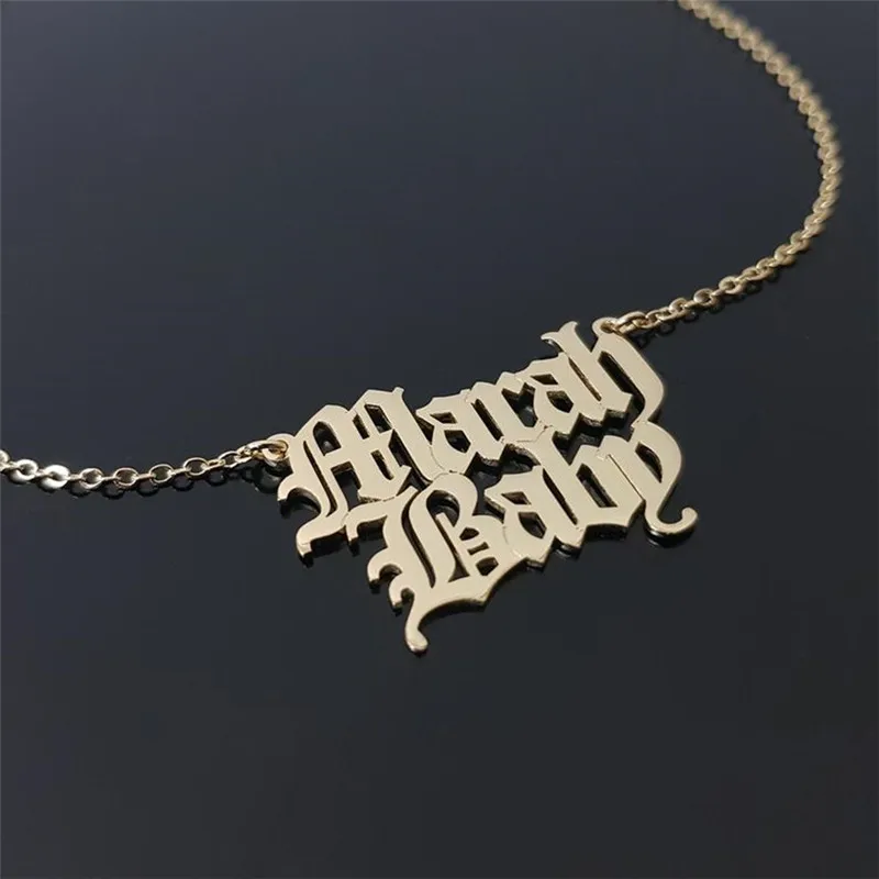 

Old English Font Double Names Pendant Necklace Personalized Jewelry Custom Nameplate Choker Stainless Steel Chain Christmas Gift