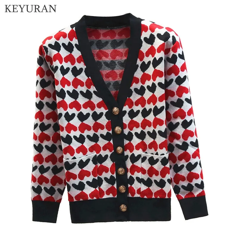 

2021 Autumn Women Love Knitted Cardigan Sweater Jacket Jumper Vintage V-neck Long Sleeve Button-up Female Loose Outerwear