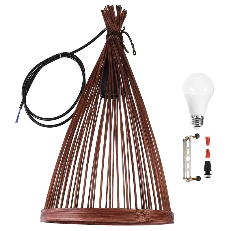 

Rustic Bamboo Woven Chandeliers Natural Bamboo Ceiling Lights With Bulb New Chinese Japanese Zen Single Head Bamboo Chandelier