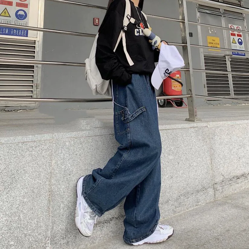 

Женские и мужские джинсовые брюки свободного покроя, Свободные мешковатые брюки-карго в стиле хип-хоп, модель 2021 года, модель w2533