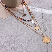 vintage evil eyes pendant choker necklace chain rice bead collar pearls charm multilayer necklace for women party jewelry gift