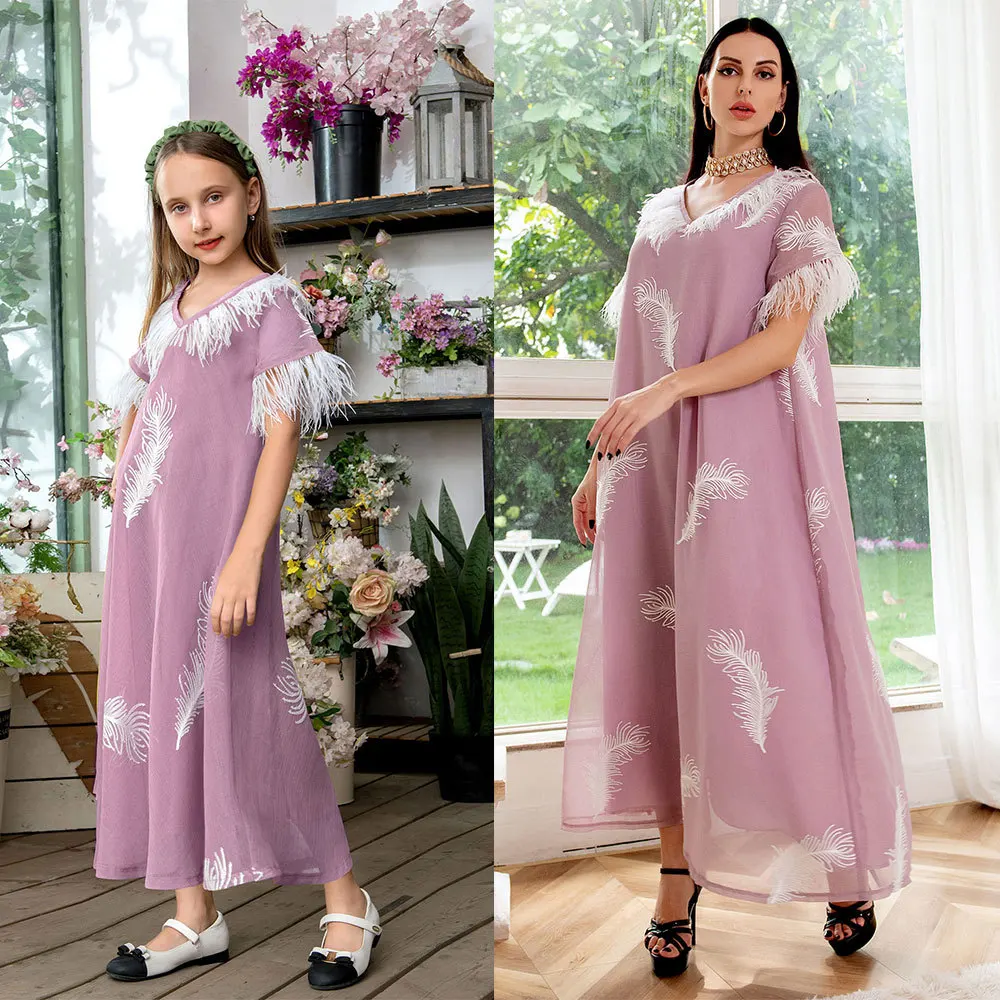 Mother Kids Vestidos Abaya Dubai Saudi Pakistani Turkey Islam Arabic Muslim Dress For Women Clothes 