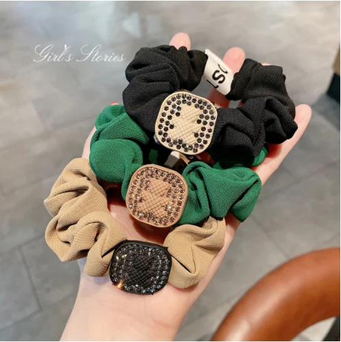 

New Korean retro green large intestine hair tie wholesale ponytail hair rope letter hair accessories for women