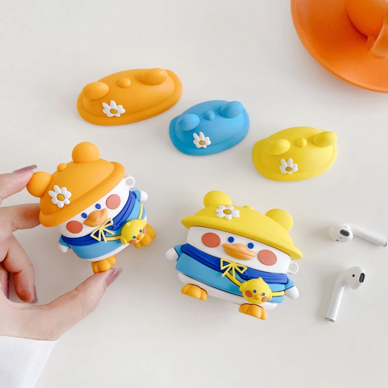 Шапка с цветком Backpack Duck Earpods чехол для Airpods Pro 3D Kawaii мультяшный Bluetooth беспроводных