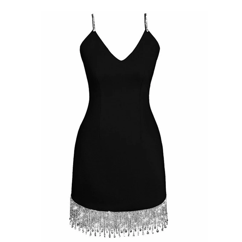 

Elegant Beading Bandage Dress Black New Autumn Winter Women Dresses Sleeveless Ladies Party Club Bodycon Dress