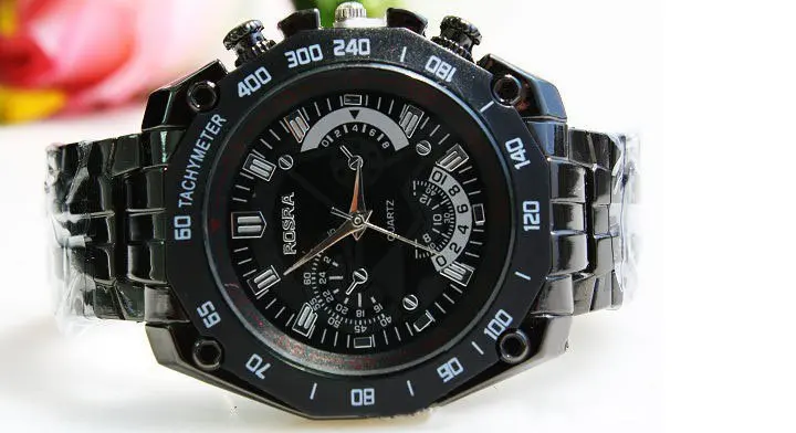 Часы наручные мужские кварцевые роскошные брендовые из нержавеющей стали черные