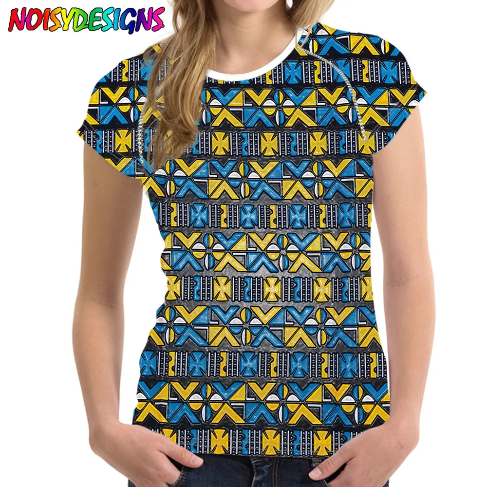 Фото NOISYDESIGNS для женщин футболка синего цвета в африканском стиле этно с NOISYDESIGNS для женщин футболка синего цвета в африканском стиле этно с