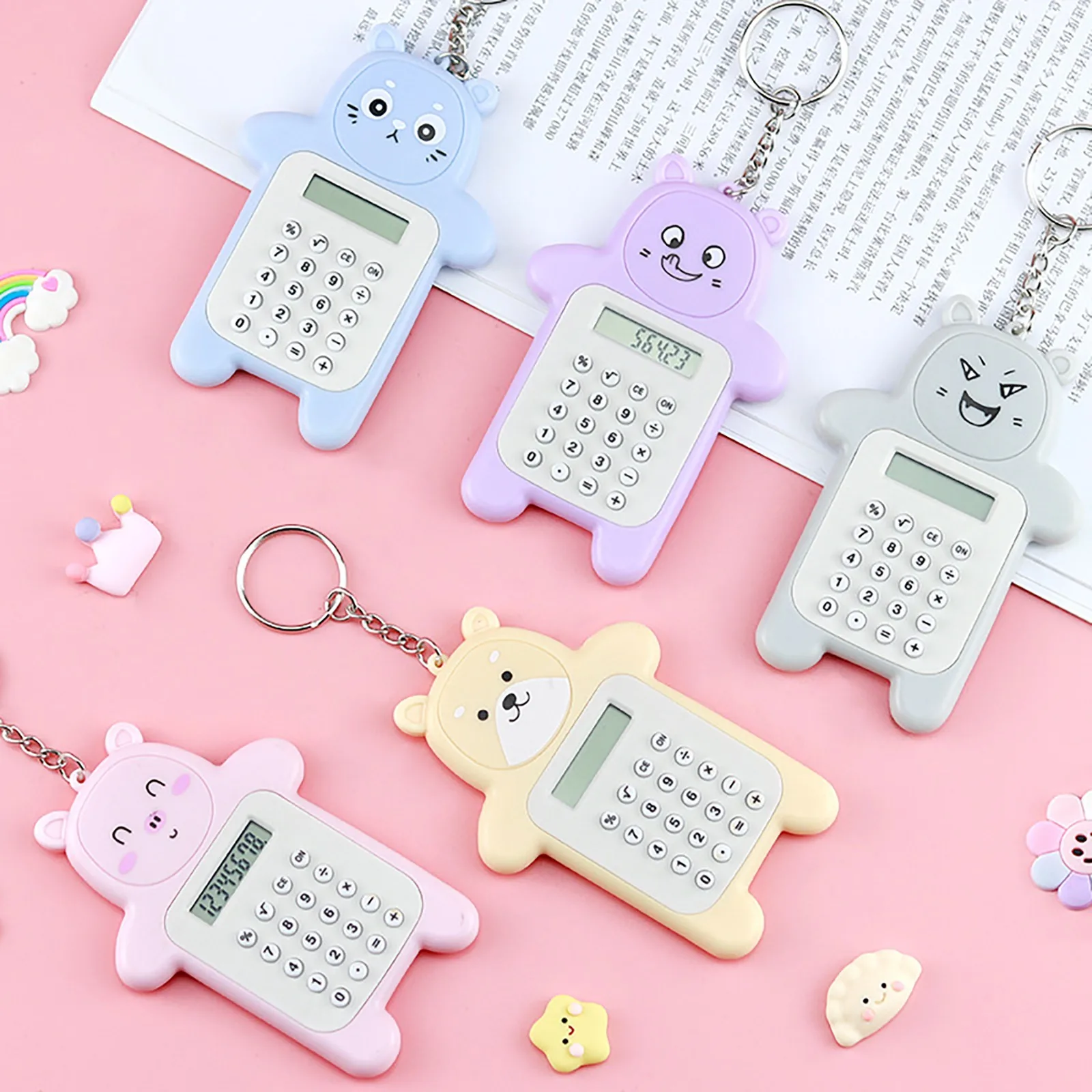 Mini Calculator Children's Calculatrice Cute Cartoon Design Portable With Keychain Boys Girls Students | Компьютеры и офис