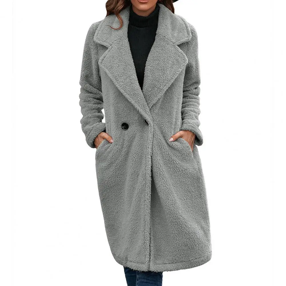 

Женское пальто, однотонный двубортный плюшевый кардиган, зимняя куртка для покупок, женское осеннее пальто, верхняя одежда