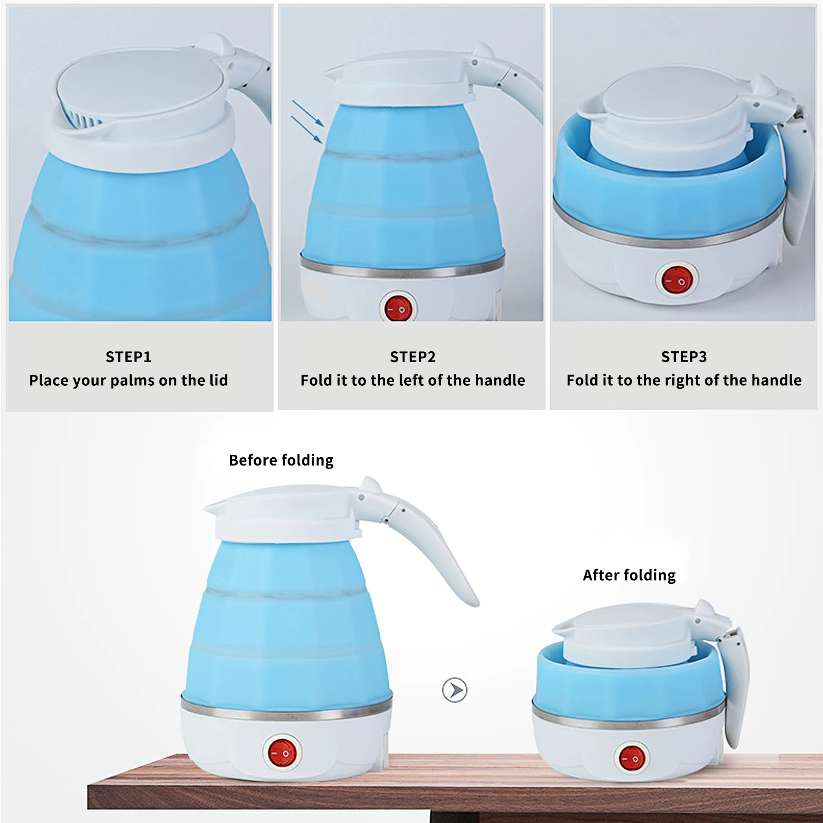 

600ML 600W Electric Foldable Kettle Collapsible Silicone Travel Folding Water Boiler Quick Heating Auto-Off Kitchen Suppies