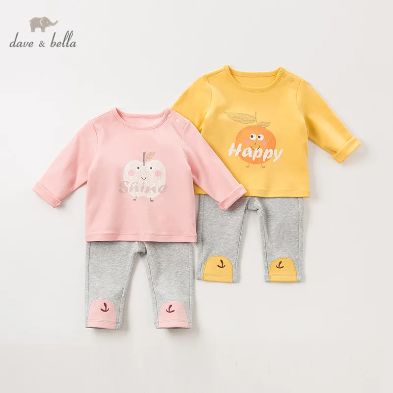 DBZ11679 dave bella autumn baby girls boys fashion cartoon fruit clothing sets kids cute long sleeve children 2 pcs suit | Детская