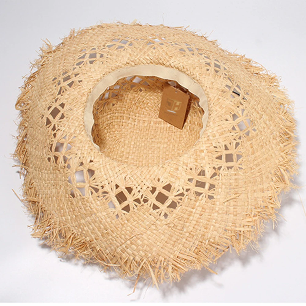 Large Wide Brim Straw Floppy Hat Womens Beach Crochet Raffia Handmade Lady Sun Cap uv protection | Аксессуары для одежды