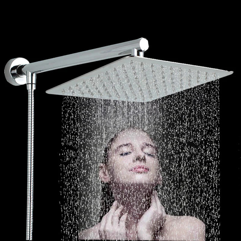 

8" 10'' 12'' Rainfall 38cm Shower Arm 150cm Shower Hose Shower Head Chrome Ultrathin Square and Round Bathroom Shower Mixer