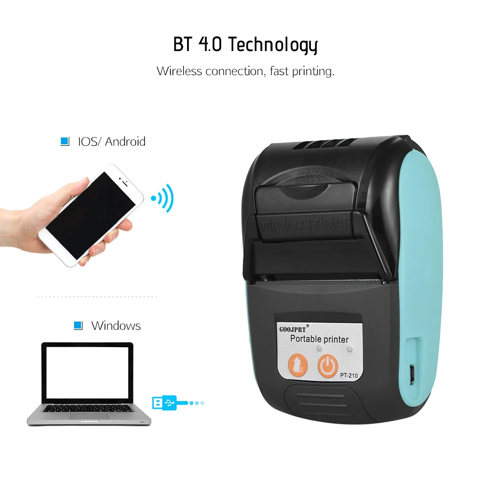 Беспроводной мини-принтер для чеков 58 мм Bluetooth Android/iOS | Компьютеры и офис