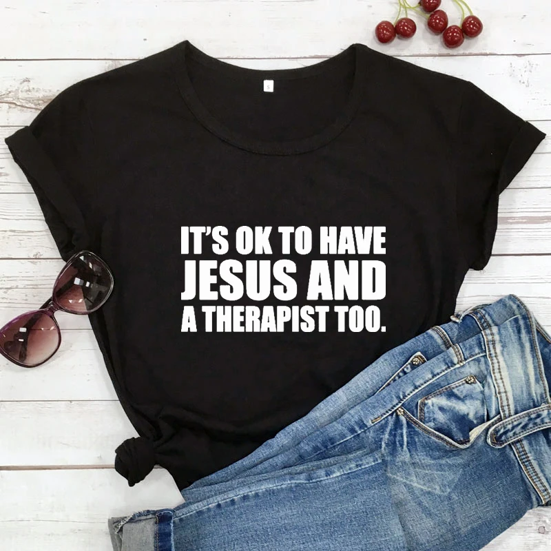 

Женская футболка с коротким рукавом, с Иисусом и специалистом