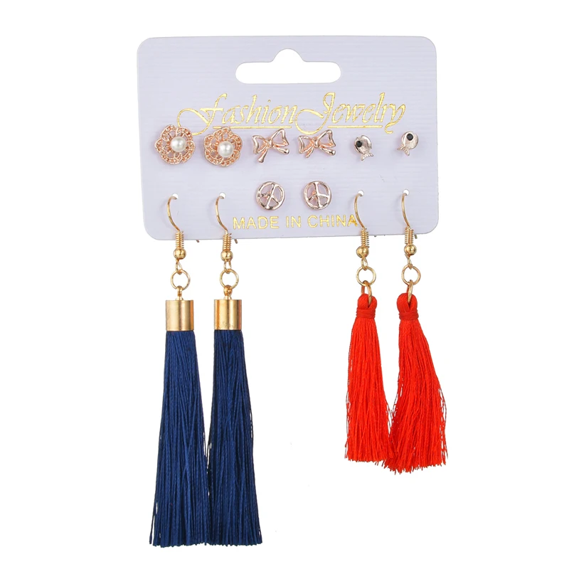 Новый дизайн длинные серьги гвоздики с кисточками Комплект сережек для женщин и