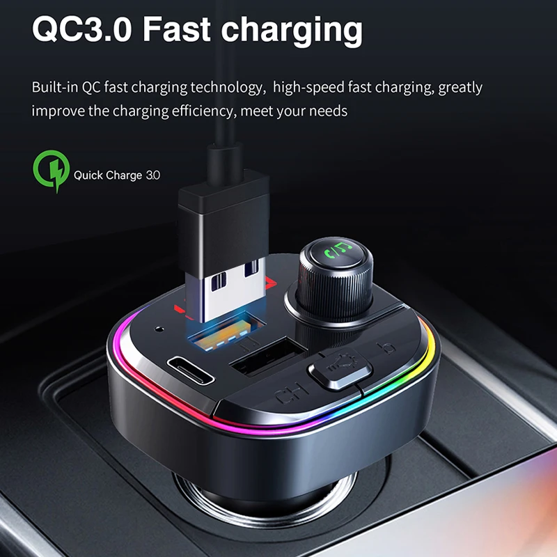 FM Transmitter Car Bluetooth 5.0 Dual USB QC3.0 Car Charger Type-C PD Bluetooth Adapter Handsfree Wireless Aux Audio MP3 Player