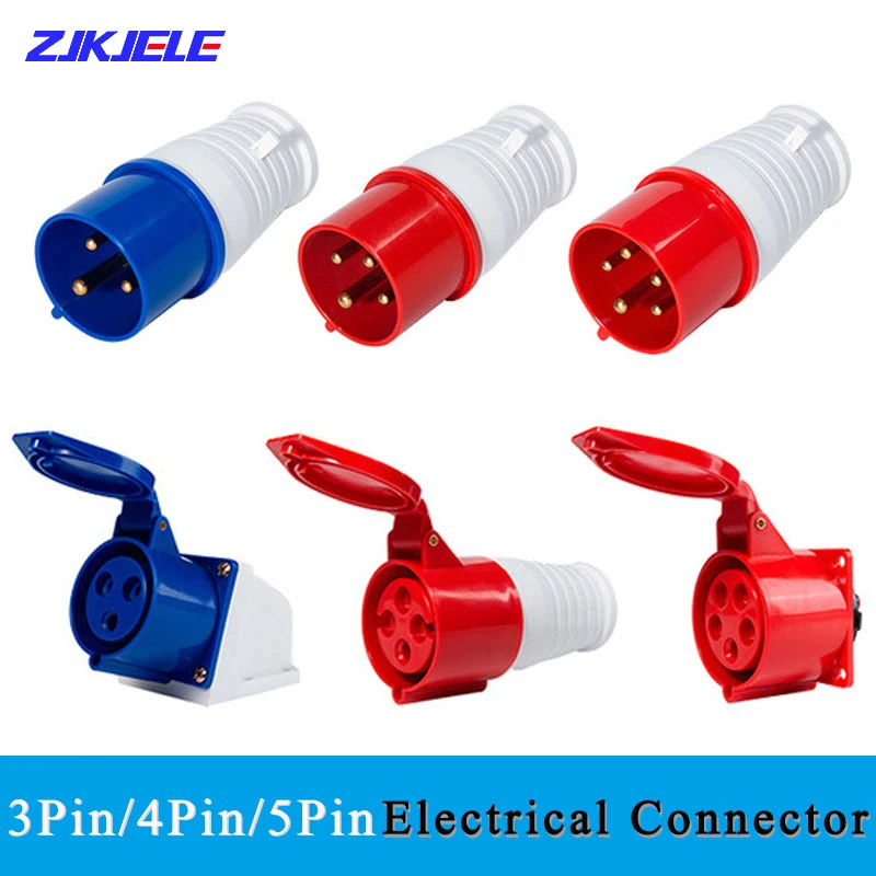 

IP44 3P/4P/5P Industrial Plug and Socket 5 Pin 3 Core Electrical Connector 16A 32A Wall Mounted Socket 220V 380V Male Female