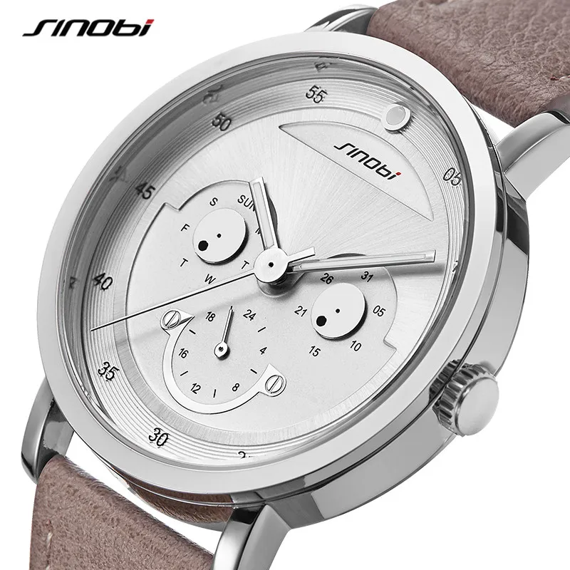 

SINOBI Creative Design Mens Smile Face Watch High Quality Man Quartz WristWatches Male Calender Week Clock relogio masculino AAA