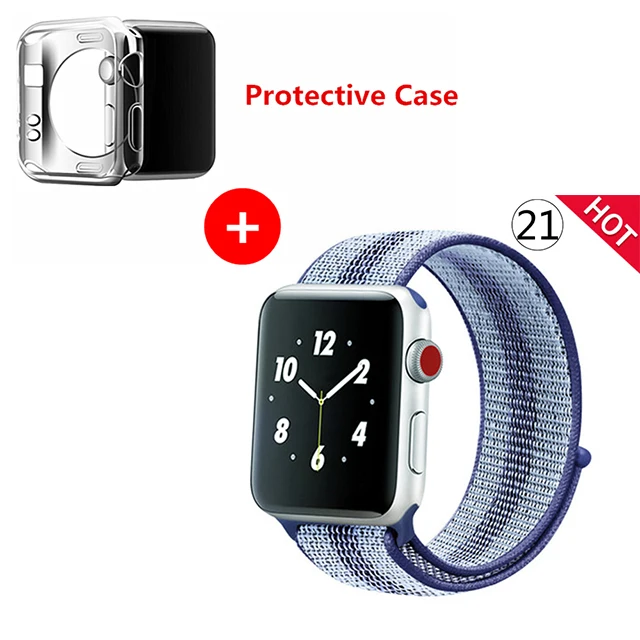 Нейлоновый спортивный бесшовный ремешок для наручных часов iwatch, 4 цвета, в полоску, легкий мягкий сплетенный ремешок для наручных часов Apple Watch 4 серии 3/2/1 38 мм 42 мм 40 мм 44 мм - Цвет ремешка: 21-blue stripe