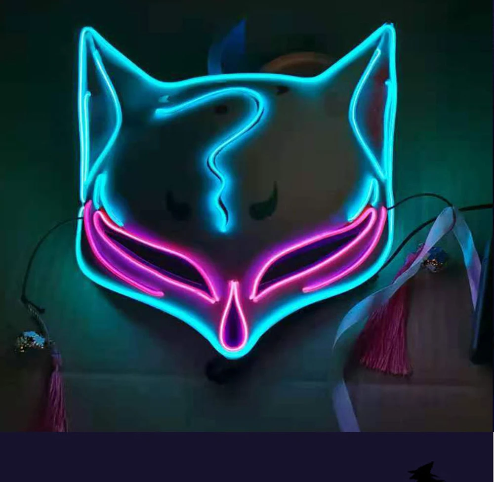 Светящаяся маска для лица в японском стиле Карнавальная маскарадная лиса аниме
