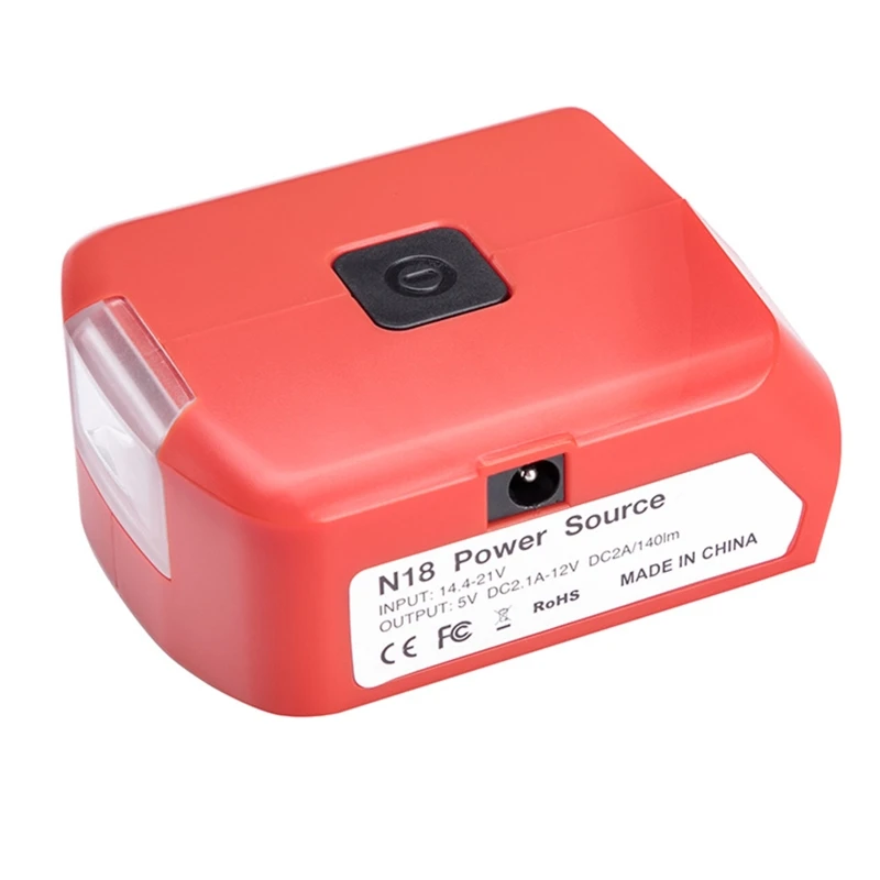 

Durable 14.4/18v Battery Dual USB Ports Output 5V 2.1A/12V 2A Adapter with 3W LED Light Converter