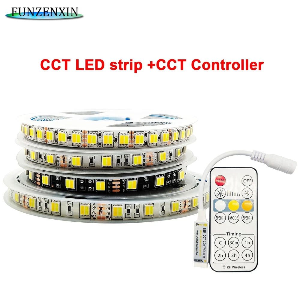 

5m 5050 CCT WW+CW Led Strip 60/120leds/m With Controller Color Temperature adjustable DC12/24V Waterproof IP30/65