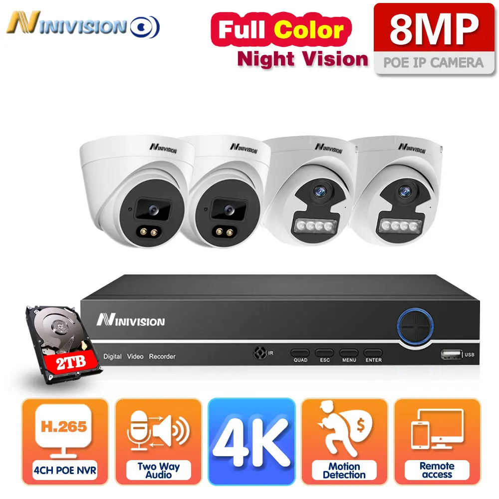 

4K NVR 4CH POE Camera System 8MP Two-way Audio Color Night Vision IP Camera Outdoor CCTV Security Video Surveillance System Set