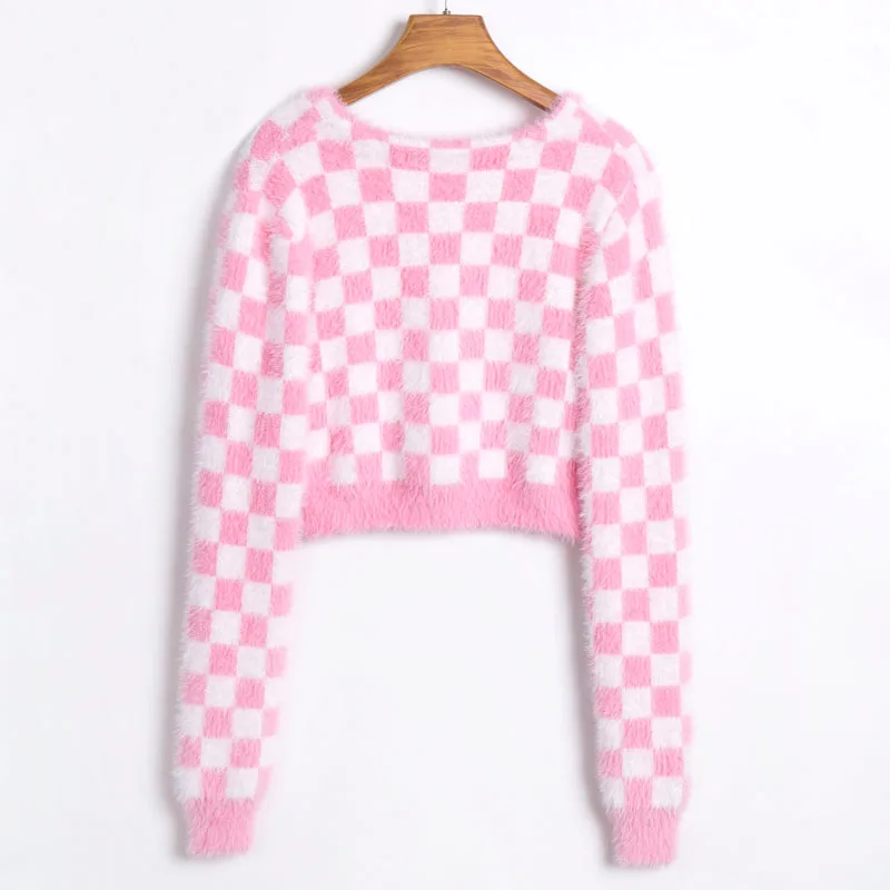 Женский Повседневный клетчатый кардиган укороченный свитер женская укороченная
