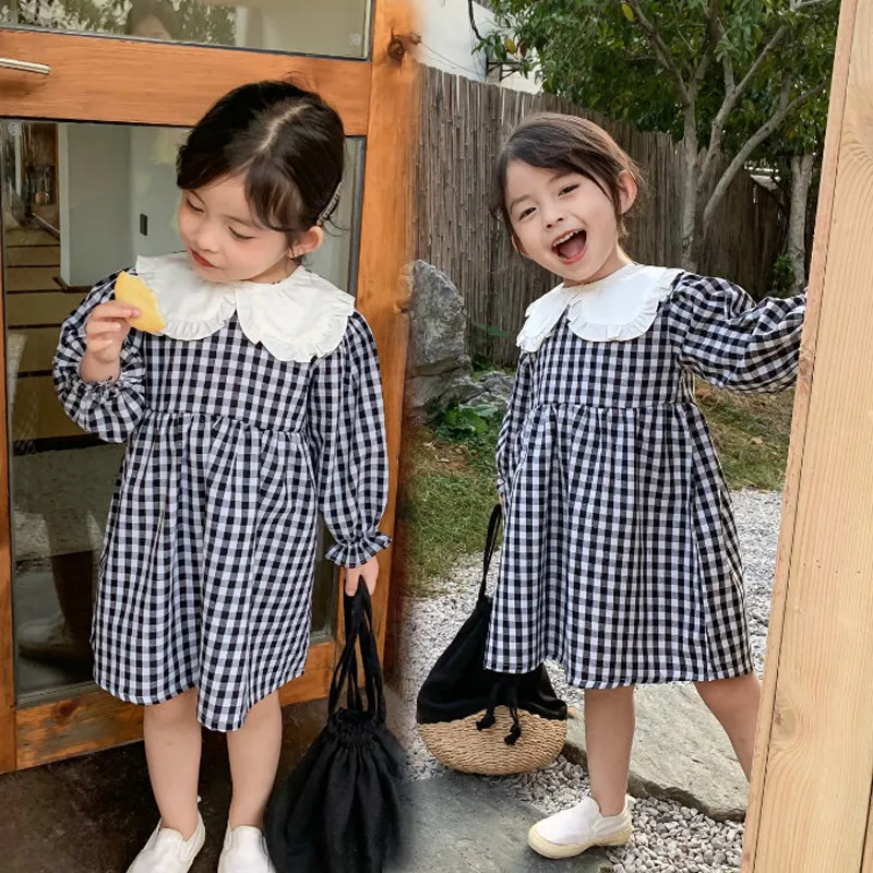 

2020 Baby Girls Dress Plaid Long Sleeve Ruffles Collar Princess Spring Autumn Dresses Kids Children Clothing for 1-5 Years