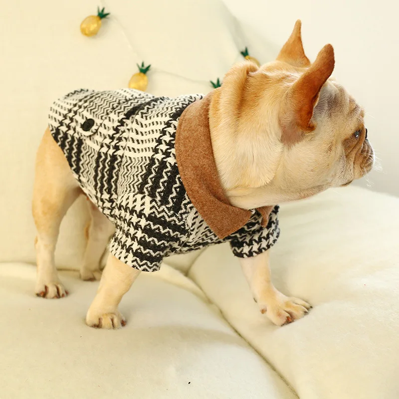 Закон боевые жир для собак одежда Черный и белый ломаную клетку шерстяное пальто
