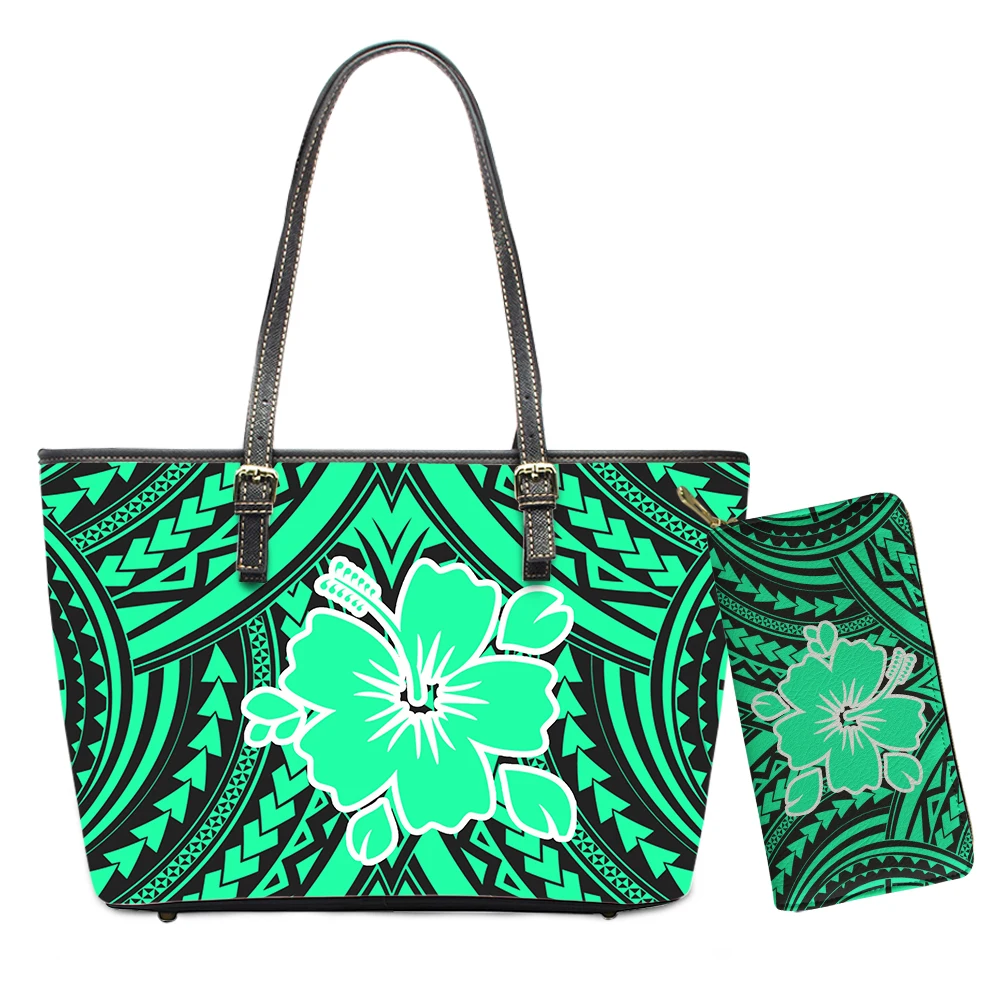 

New 2021 Lady Handbags&Purses Set Polynesian Tribes Flower Print Shoulder Casual Tote Women Top-Handle Bag Custom Handbag Wallet